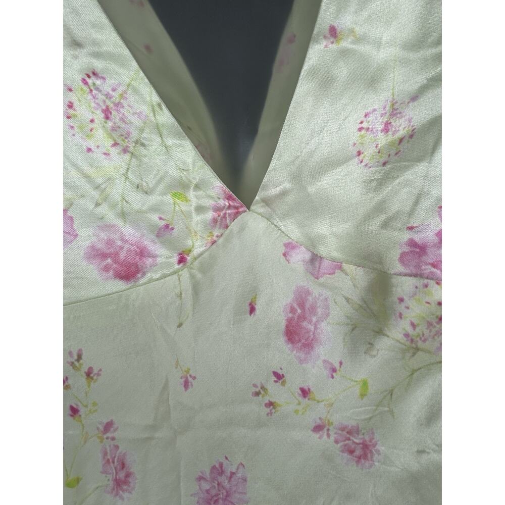 ASOS Satin Mini Slip Dress Sz 8-10 V-Neck Lemon & Pink Floral Romantic Coquette - Picture 7 of 9